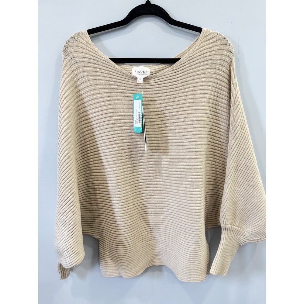 Pinque Effie Dolman Sweater Medium Ribbed Knit Batwing Sleeve Slouchy Pullover
